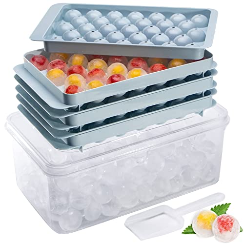 Zimmoo Ice Cube Tray, 2023 Round Ice Cube Trays for Freezer with Lid and Bin 1.2 IN X 99 PCS Sphere Ice Ball Maker Molds Circle Ice Tray for Whiskey Cocktails Drinks (3 Trays 1 Ice Bin and Scoop)