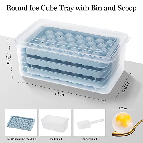 Zimmoo Ice Cube Tray, 2023 Round Ice Cube Trays for Freezer with Lid and  Bin 1.2 IN X 99 PCS Sphere Ice Ball Maker Molds Circle Ice Tray for Whiskey